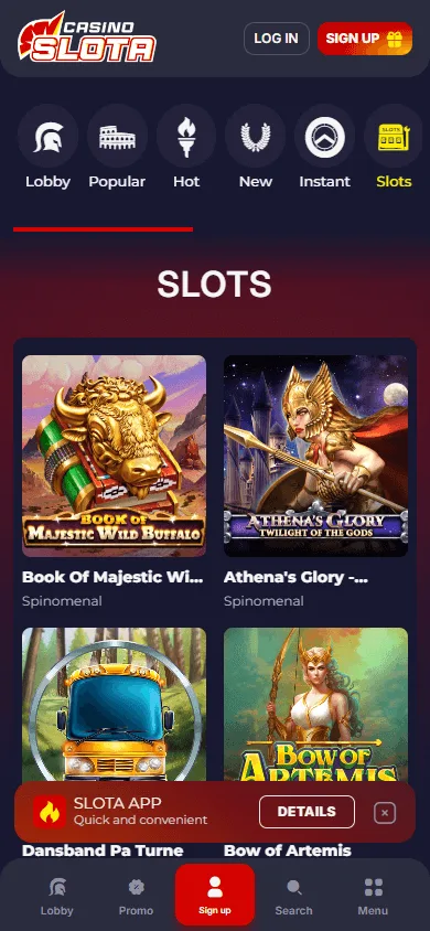 Slotacasino mobile view of casino games