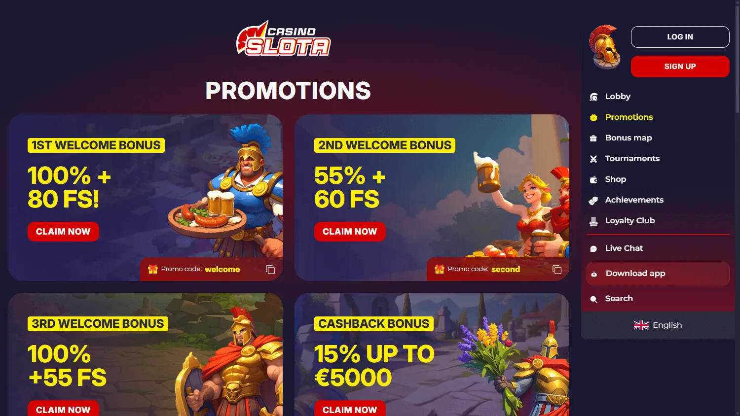 Slotacasino desktop promotions and bonus offers