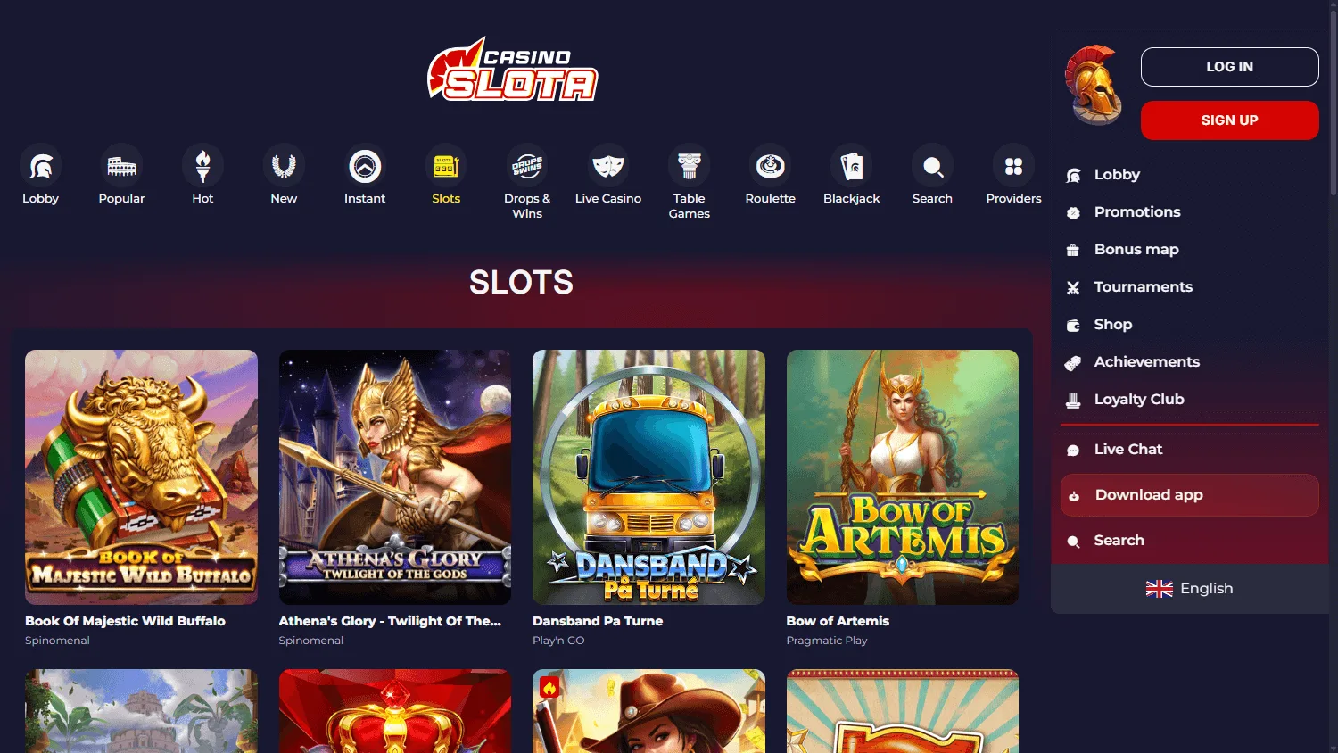 Slotacasino desktop view of casino games